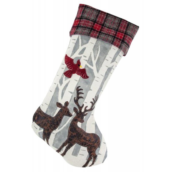 Χριστουγεννιάτικη Διακοσμητική Κάλτσα Καρό με Ελάφια (54cm)